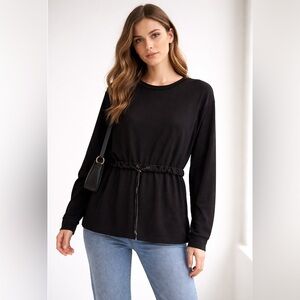 Zara Black Long Sleeve Top with Drawstring